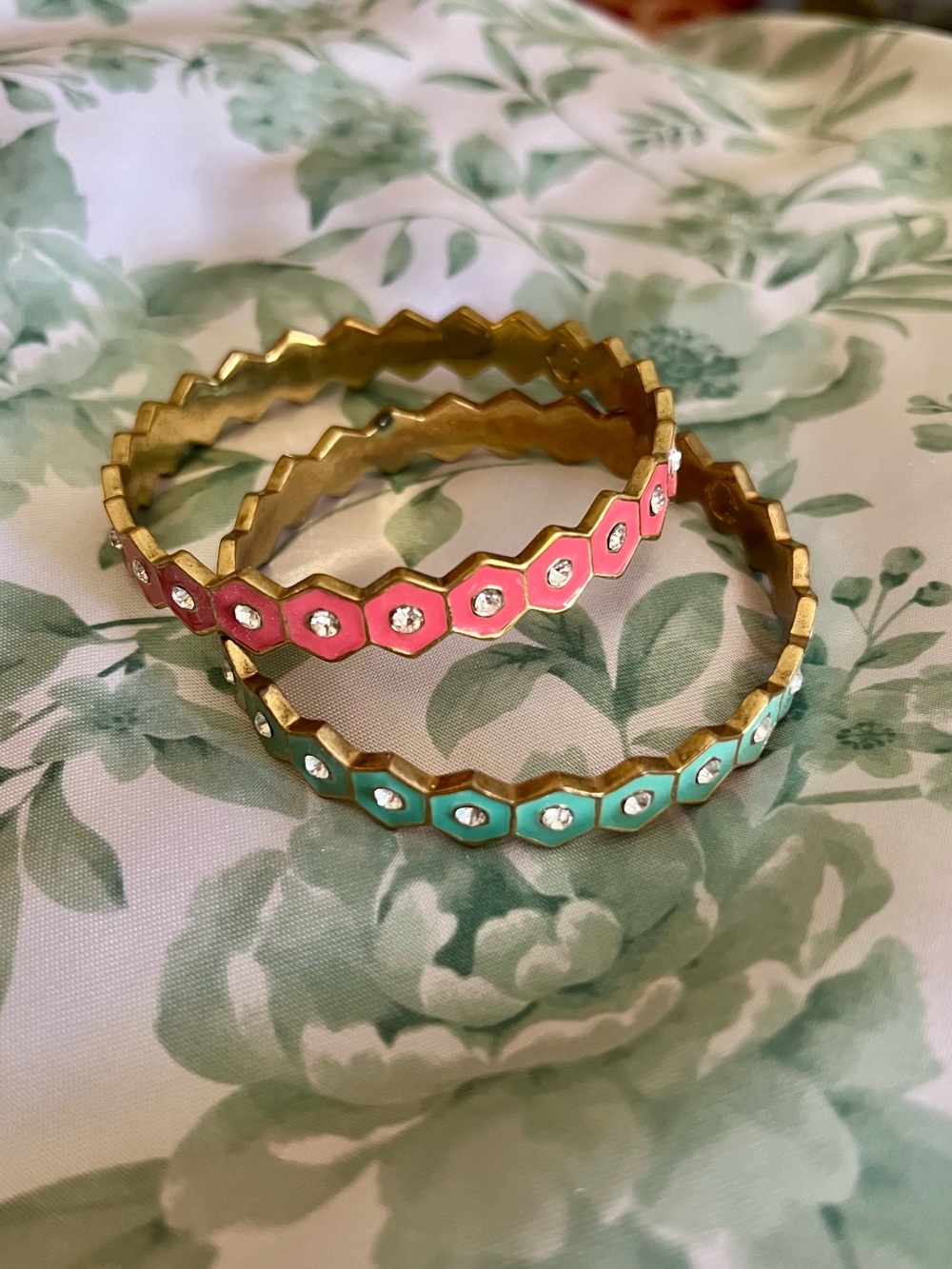 C. Wonder Pink and Turquoise Crystal Hexagon Bangle Set